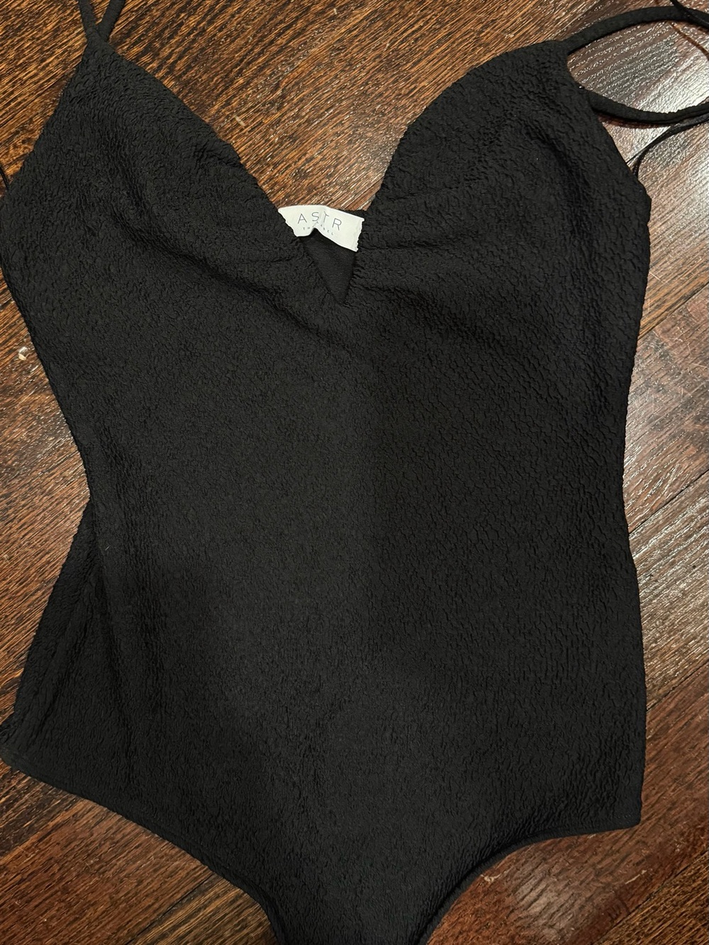 ASTR Black Textured V-Neck Bodysuit